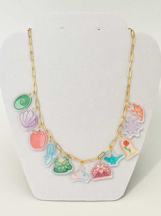 Princess Symbol Charm Necklace(11 charms) and Bracelet (6charms)