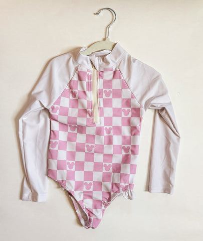 Pink Check Longsleeve Swimsuits