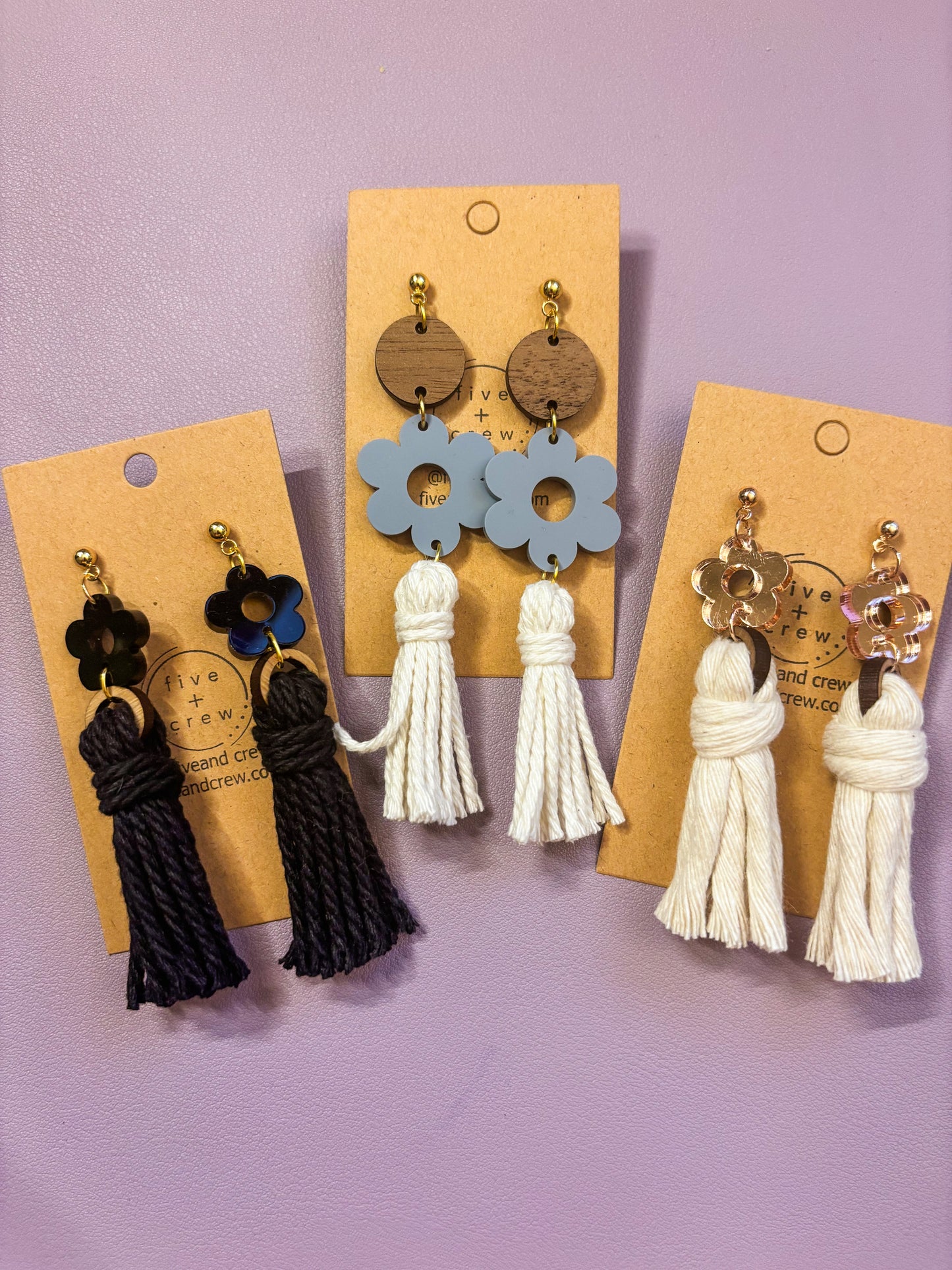 Macrame & Acrylic Earrings