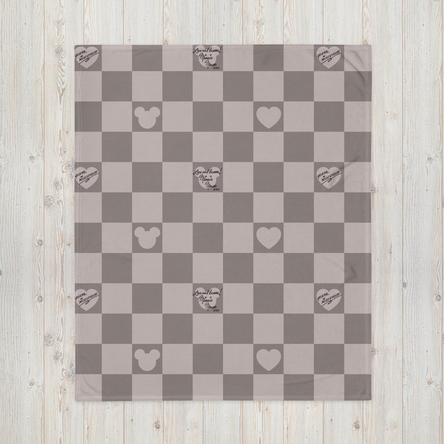 Mouse Love Neutral Check Throw Blanket